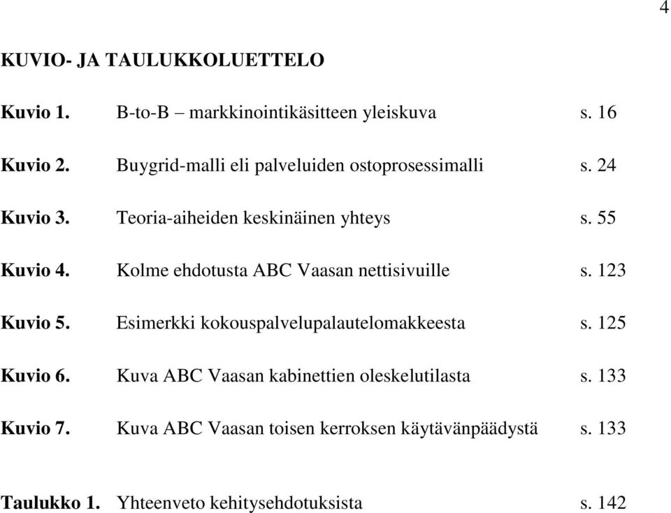 Kolme ehdotusta ABC Vaasan nettisivuille s. 123 Kuvio 5. Esimerkki kokouspalvelupalautelomakkeesta s. 125 Kuvio 6.