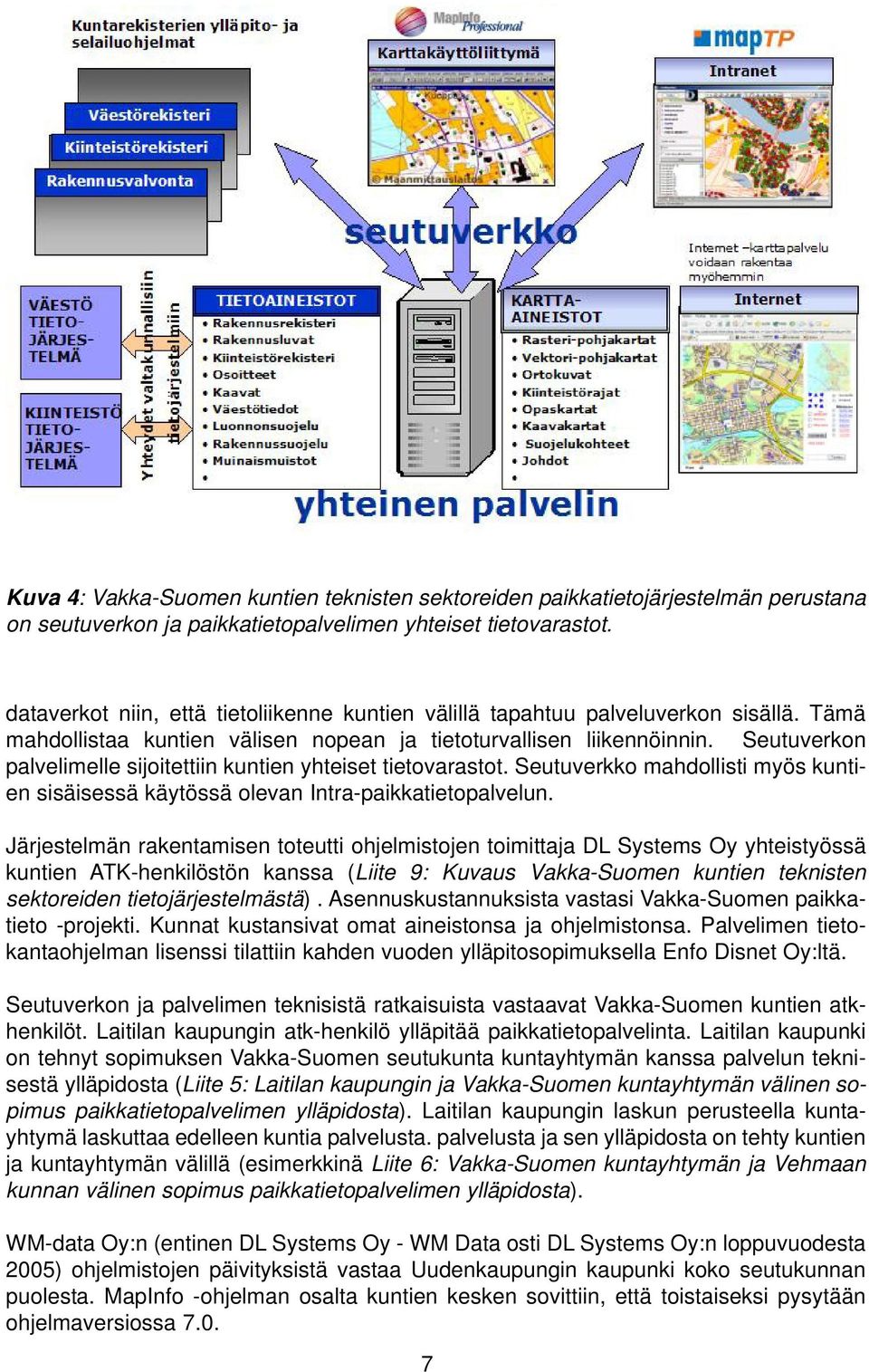 Seutuverkon palvelimelle sijoitettiin kuntien yhteiset tietovarastot. Seutuverkko mahdollisti myös kuntien sisäisessä käytössä olevan Intra-paikkatietopalvelun.