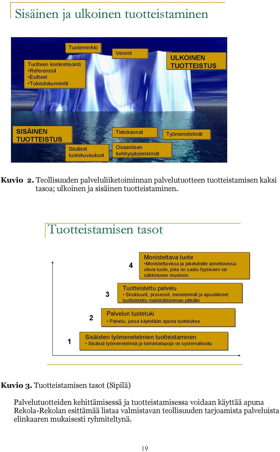 Tuotteistamisen tasot 4 Monistettava tuote Monistettavissa ja jakelutielle annettavissa oleva tuote, joka on saatu fyysiseen tai sähköiseen muotoon 3 Tuotteistettu palvelu Struktuurit, prosessit,