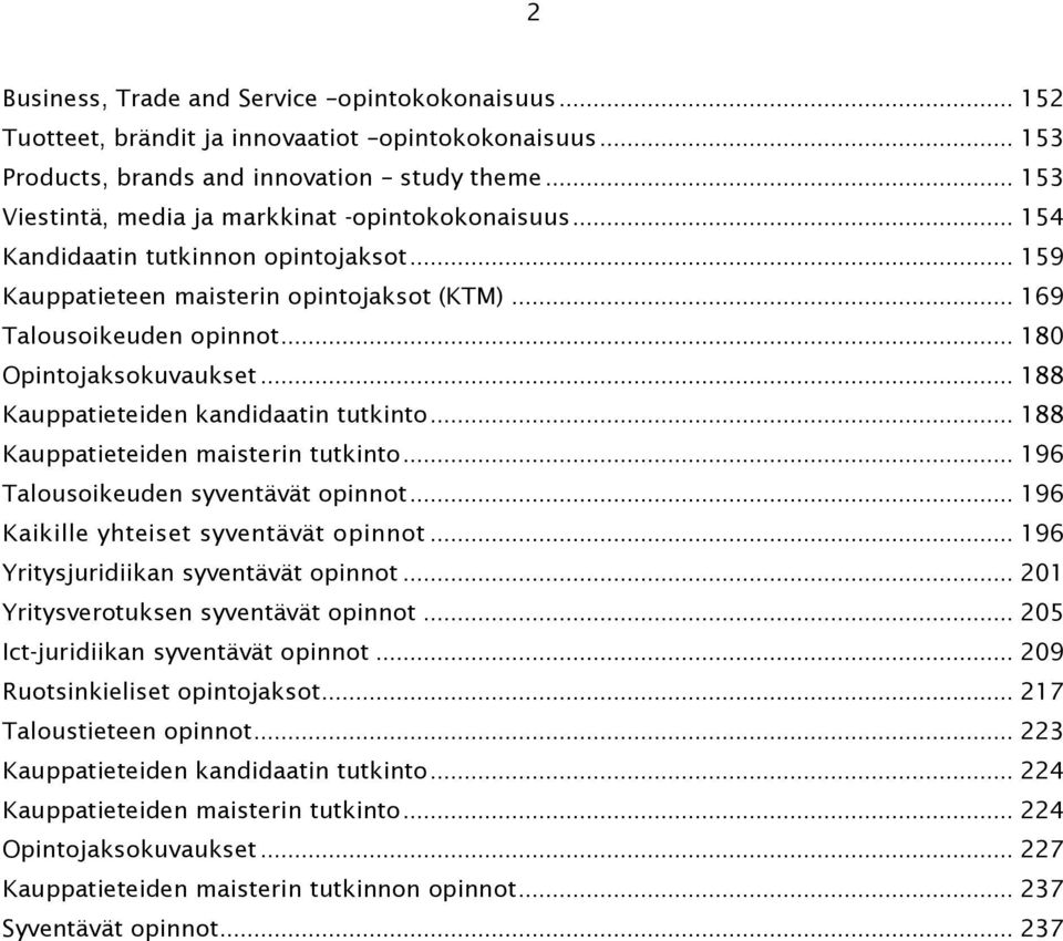 .. 180 Opintojaksokuvaukset... 188 Kauppatieteiden kandidaatin tutkinto... 188 Kauppatieteiden maisterin tutkinto... 196 Talousoikeuden syventävät opinnot... 196 Kaikille yhteiset syventävät opinnot.