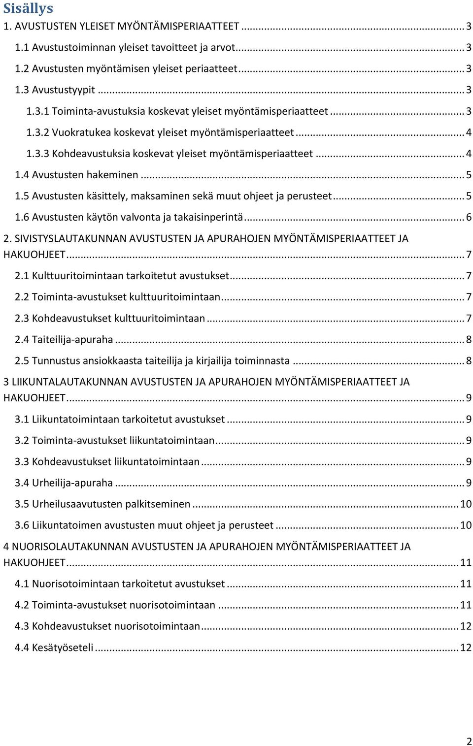 5 Avustusten käsittely, maksaminen sekä muut ohjeet ja perusteet... 5 1.6 Avustusten käytön valvonta ja takaisinperintä... 6 2.