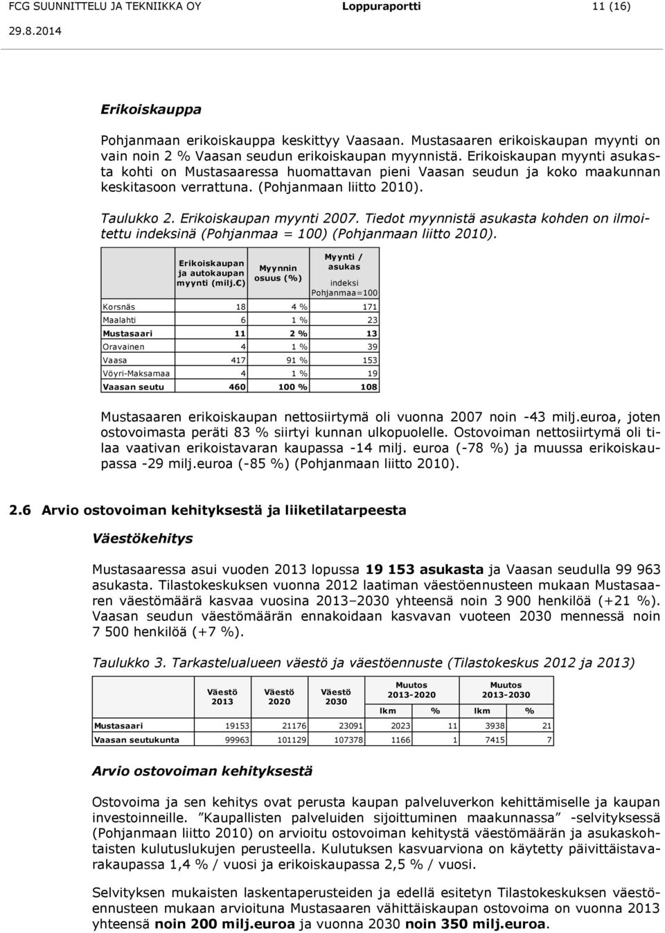 Tiedot myynnistä asukasta kohden on ilmoitettu indeksinä (Pohjanmaa = 100) (Pohjanmaan liitto 2010). Erikoiskaupan ja autokaupan myynti (milj.