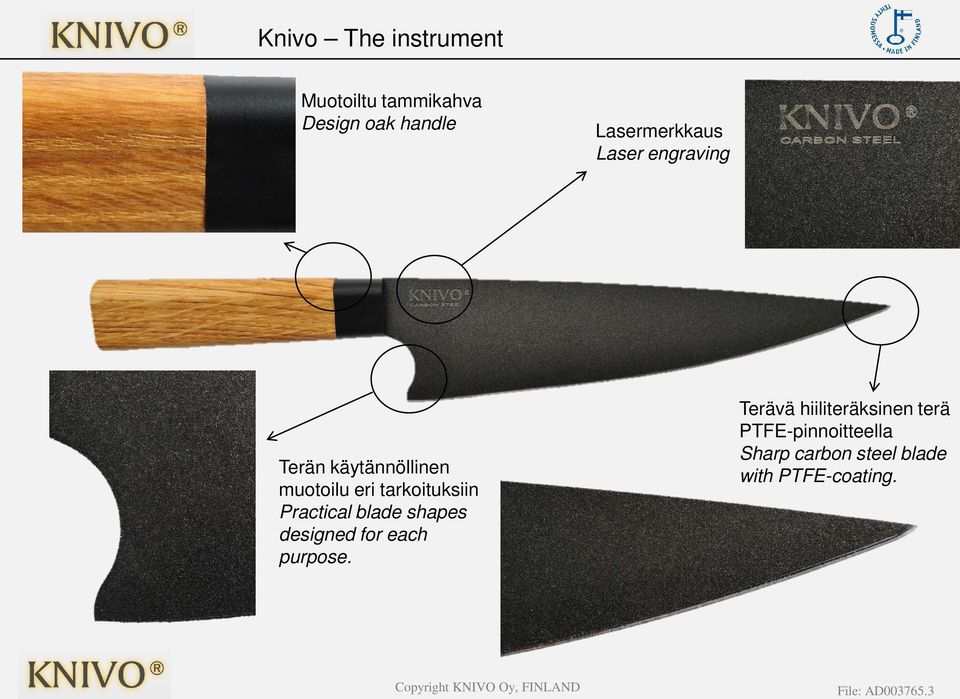 tarkoituksiin Practical blade shapes designed for each purpose.