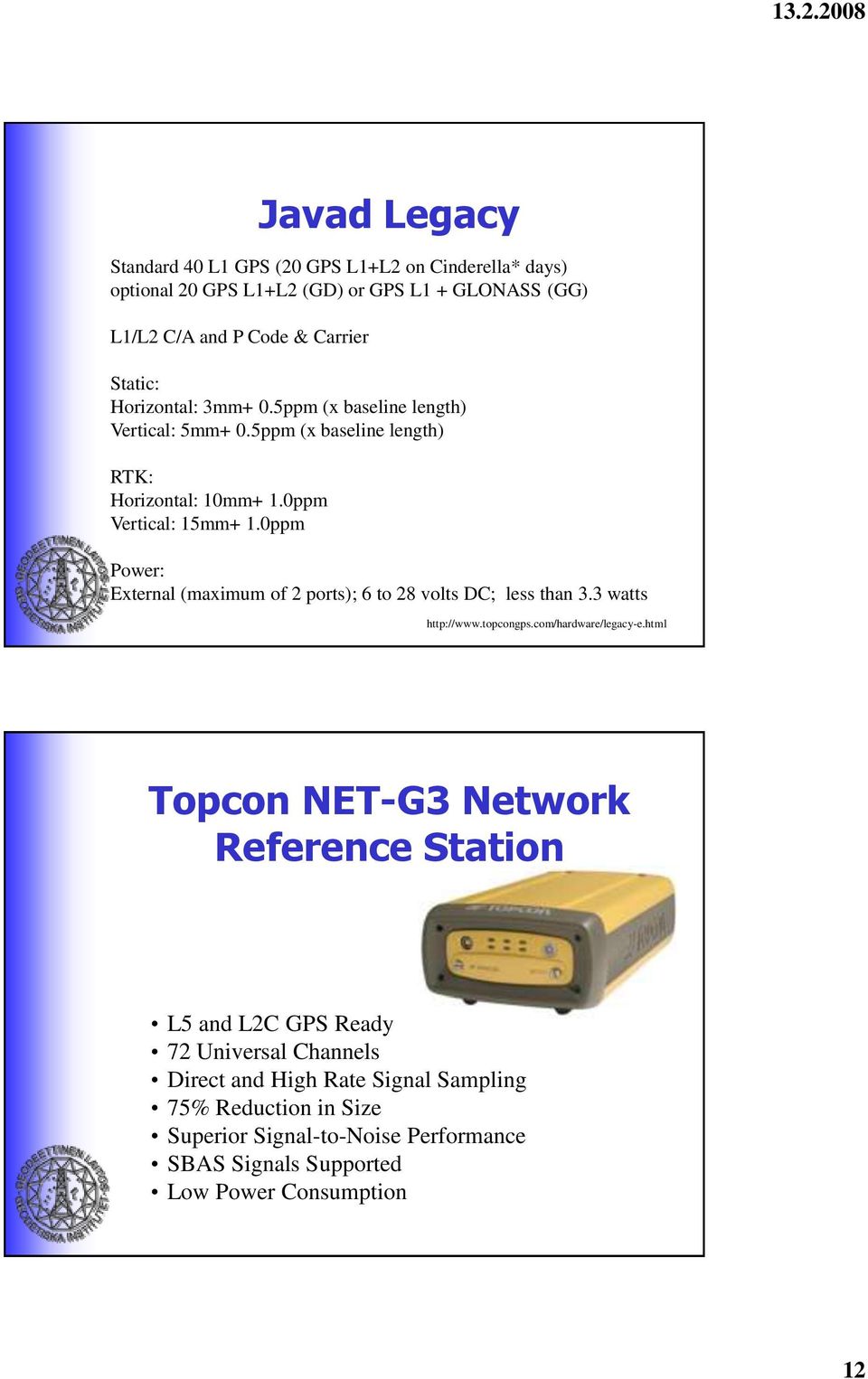 0ppm Power: External (maximum of 2 ports); 6 to 28 volts DC; less than 3.3 watts http://www.topcongps.com/hardware/legacy-e.