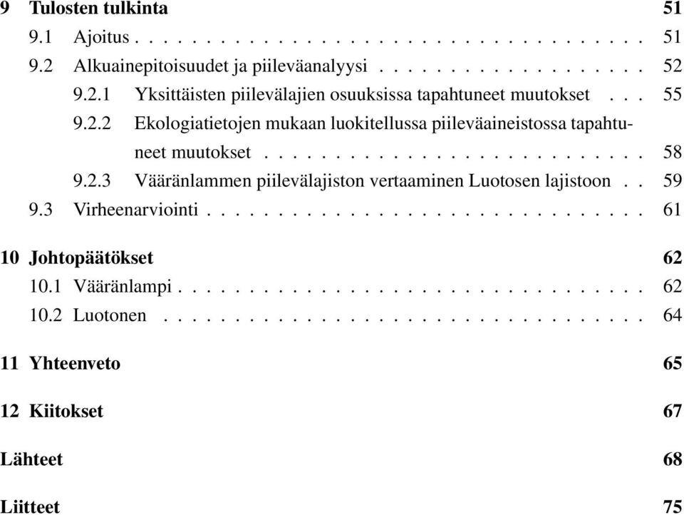 . 59 9.3 Virheenarviointi............................... 61 10 Johtopäätökset 62 10.1 Vääränlampi................................. 62 10.2 Luotonen.