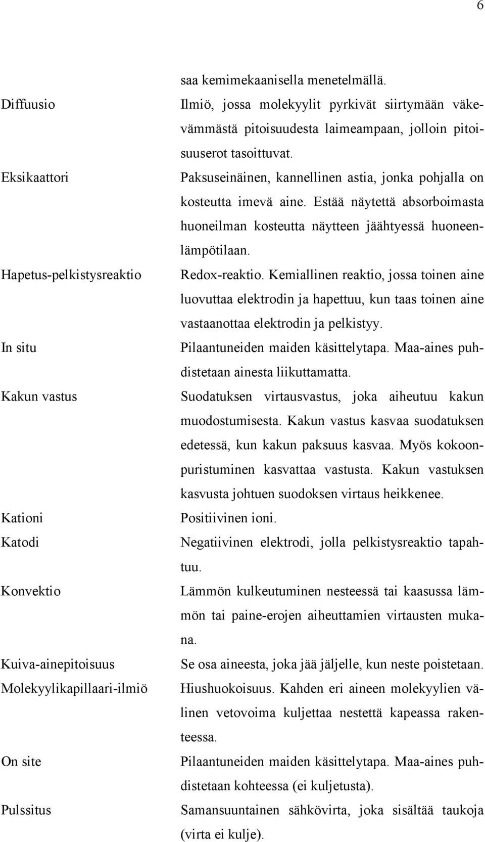 Estää näytettä absorboimasta huoneilman kosteutta näytteen jäähtyessä huoneenlämpötilaan. Redox-reaktio.