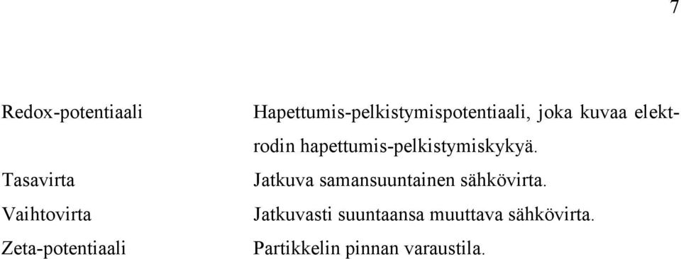 hapettumis-pelkistymiskykyä. Jatkuva samansuuntainen sähkövirta.