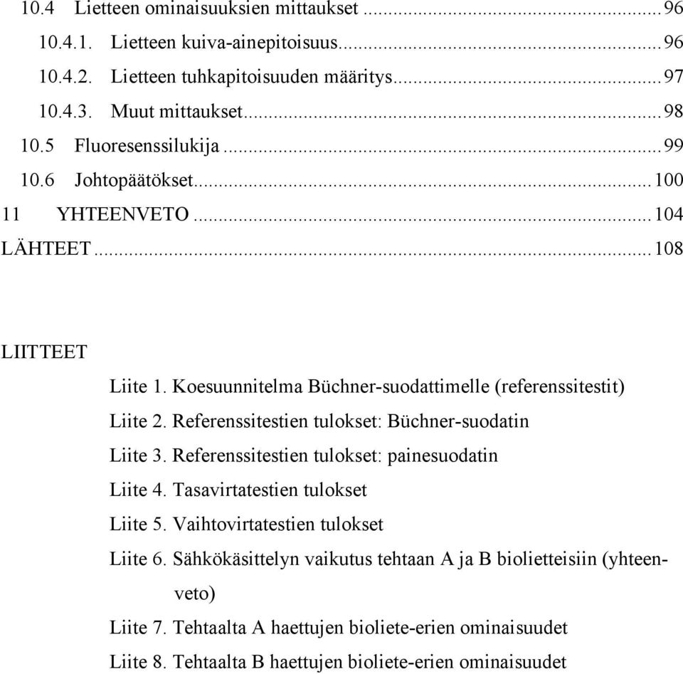 Referenssitestien tulokset: Büchner-suodatin Liite 3. Referenssitestien tulokset: painesuodatin Liite 4. Tasavirtatestien tulokset Liite 5. Vaihtovirtatestien tulokset Liite 6.