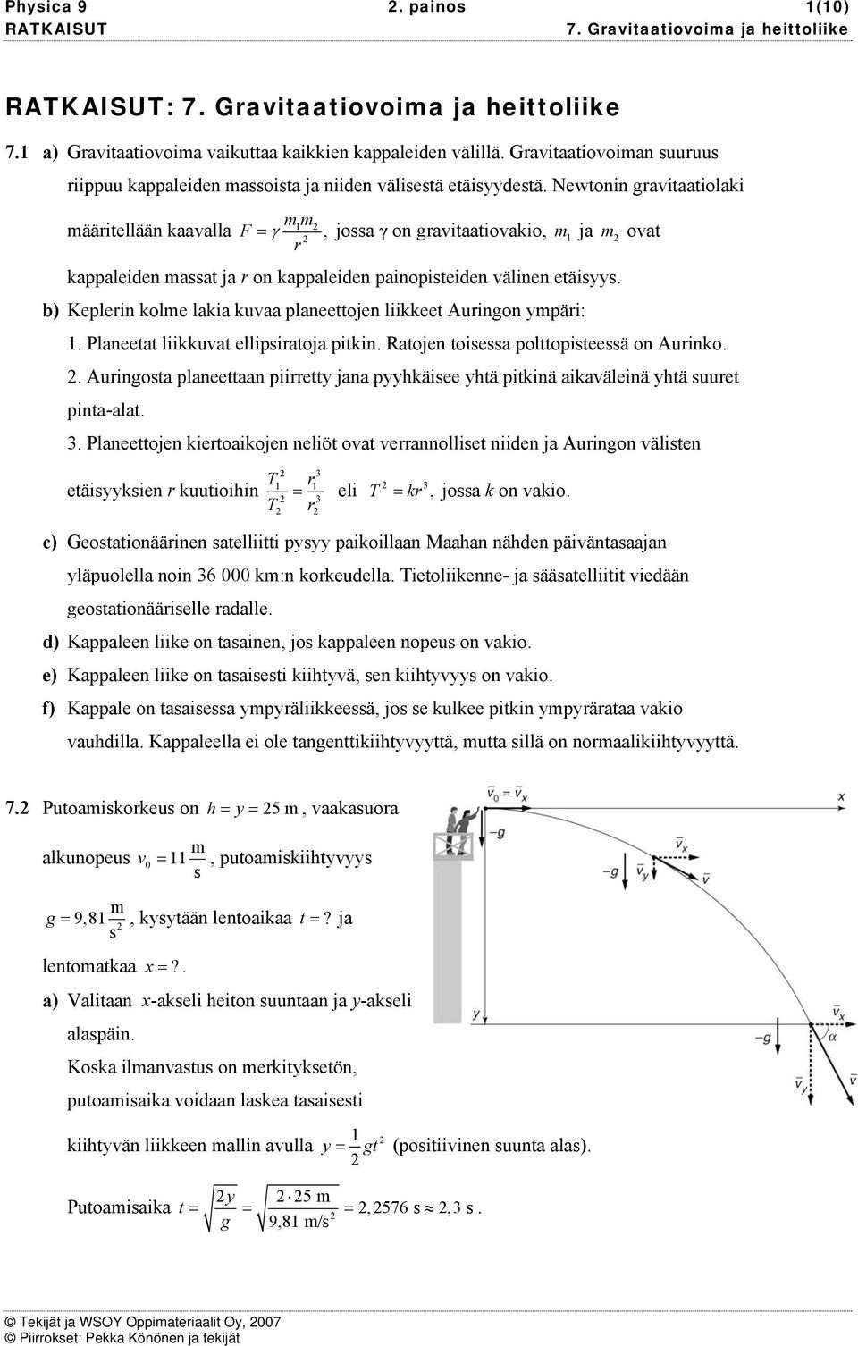 Newtonin gaitaatiolaki ääitellään kaaalla F = γ, joa γ on gaitaatioakio, ja oat kappaleiden aat ja on kappaleiden painopiteiden älinen etäiyy.