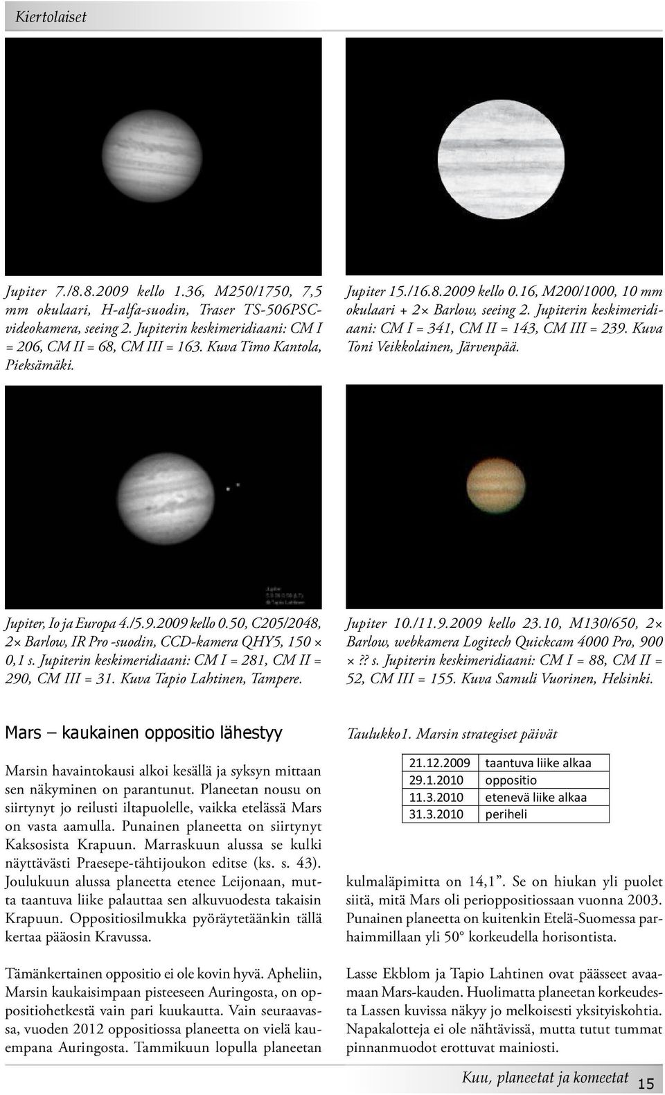 Kuva Toni Veikkolainen, Järvenpää. Jupiter, Io ja Europa 4./5.9.2009 kello 0.50, C205/2048, 2 Barlow, IR Pro -suodin, CCD-kamera QHY5, 150 0,1 s.