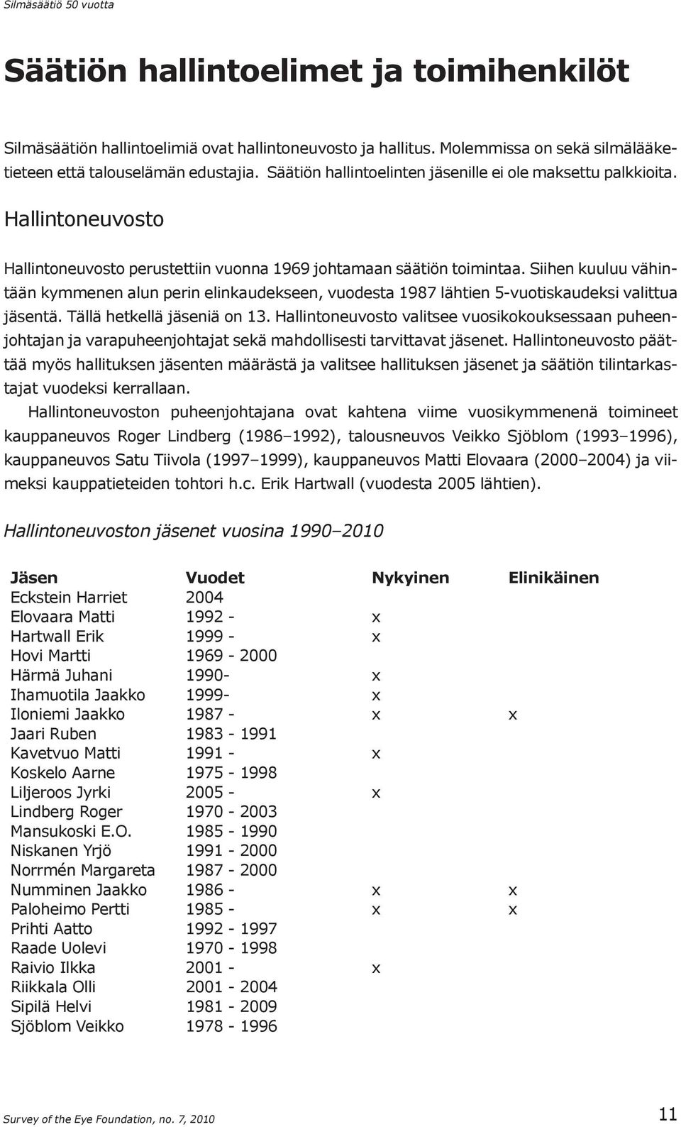 Siihen kuuluu vähintään kymmenen alun perin elinkaudekseen, vuodesta 1987 lähtien 5 vuotiskaudeksi valittua jäsentä. Tällä hetkellä jäseniä on 13.