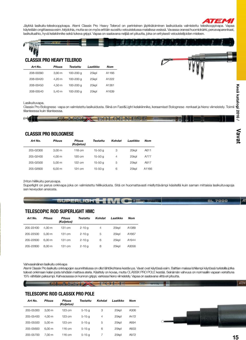 Vapaa on saatavana neljää eri pituutta, joka on erityisesti vetouistelijoiden mieleen. CLASSIX PRO HEAVY TELEROD Art No.