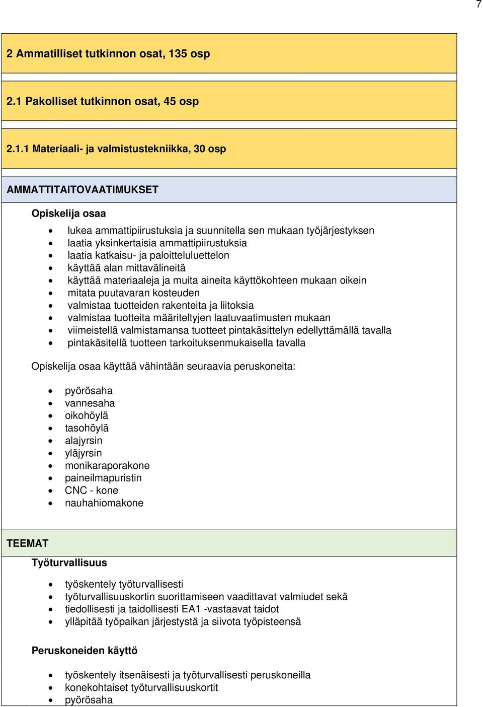 Pakolliset tutkinnon osat, 45 osp 2.1.