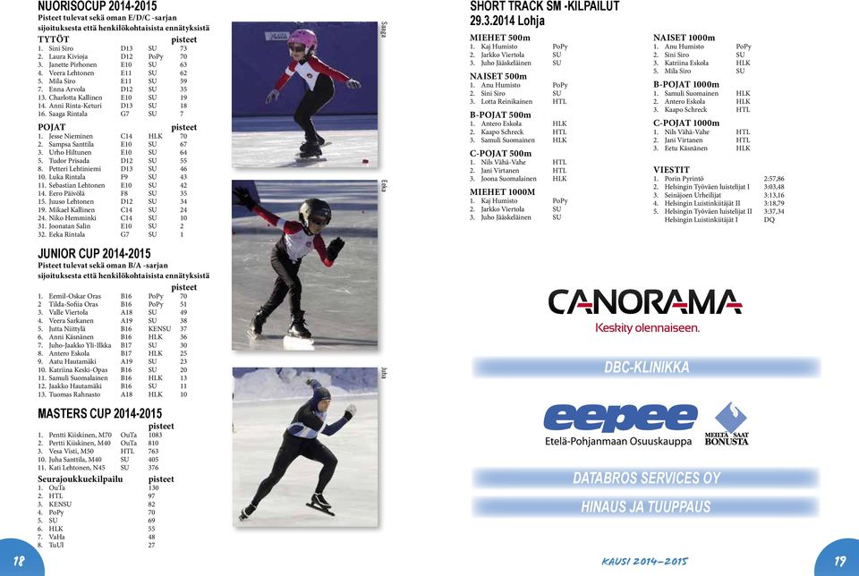 Saaga Rintala G7 SU 7 POJAT pisteet 1. Jesse Nieminen C14 HLK 70 2. Sampsa Santtila E10 SU 67 3. Urho Hiltunen E10 SU 64 5. Tudor Prisada D12 SU 55 8. Petteri Lehtiniemi D13 SU 46 10.