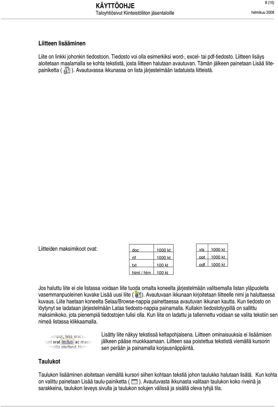 Avautuvassa ikkunassa on lista järjestelmään ladatuista liitteistä.