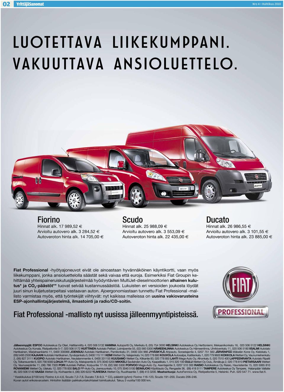 23 885,00 Fiat Professional -hyötyajoneuvot eivät ole ainoastaan hyvännäköinen käyntikortti, vaan myös liikekumppani, jonka ansioluettelolla säästät sekä vaivaa että euroja.