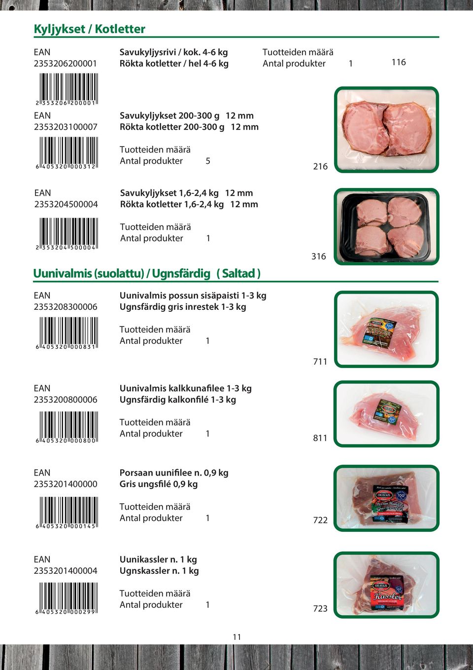 Savukyljykset,6-2,4 kg 2 mm Rökta kotletter,6-2,4 kg 2 mm 2 33204 00004 36 Uunivalmis (suolattu) / Ugnsfärdig ( Saltad ) 233208300006 6 40320 00083 Uunivalmis
