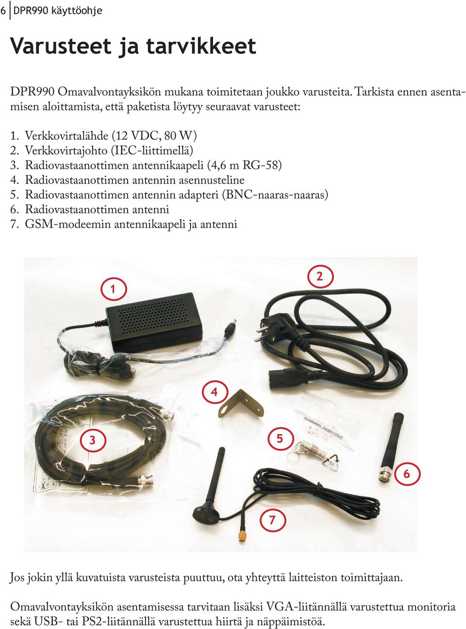 Radiovastaanottimen antennin adapteri (BNC-naaras-naaras) 6. Radiovastaanottimen antenni 7.