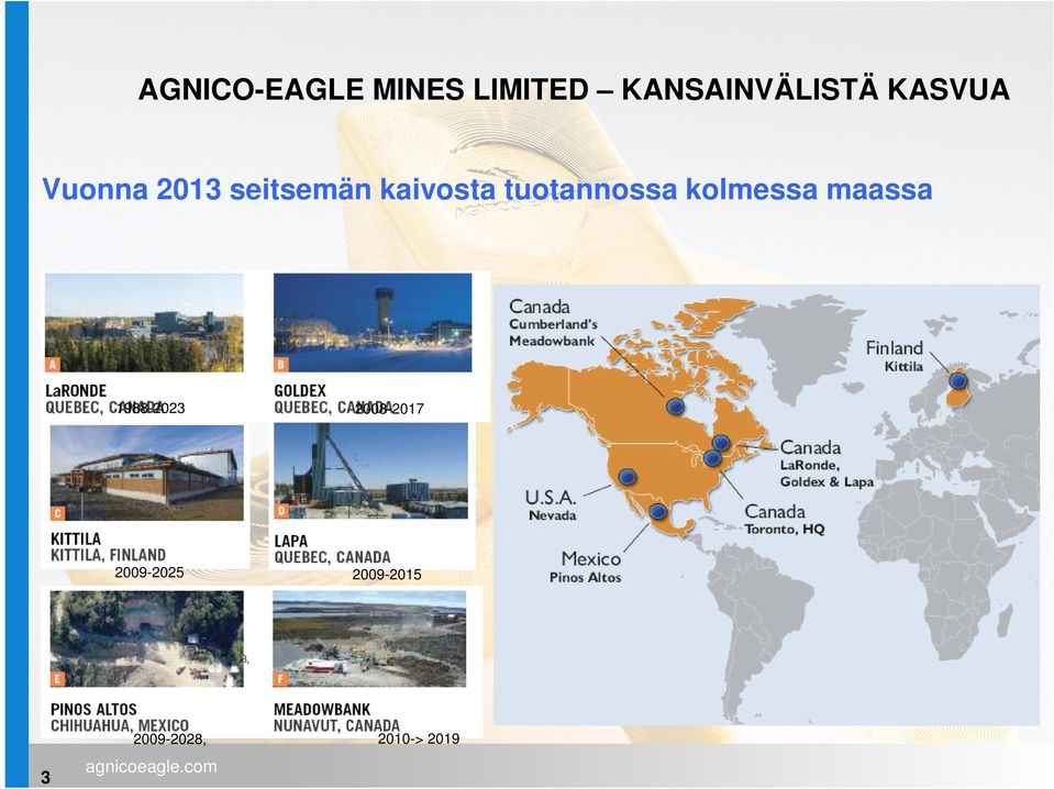 tuotannossa kolmessa maassa 1988-2023