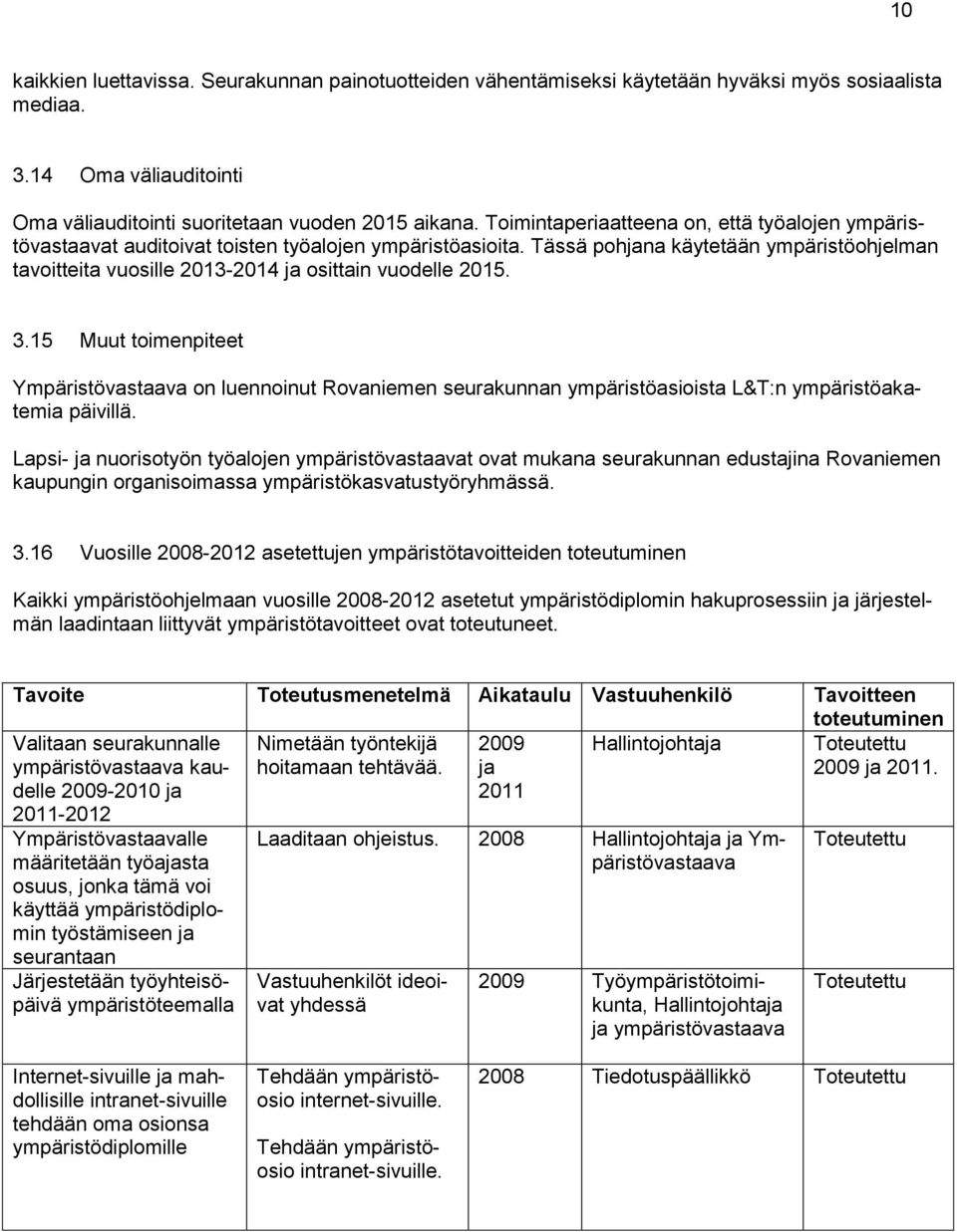 Tässä pohjana käytetään ympäristöohjelman tavoitteita vuosille 2013-2014 ja osittain vuodelle 2015. 3.