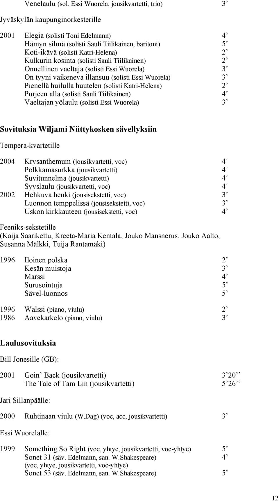 Kulkurin kosinta (solisti Sauli Tiilikainen) 2 Onnellinen vaeltaja (solisti Essi Wuorela) 3 On tyyni vaikeneva illansuu (solisti Essi Wuorela) 3 Pienellä huilulla huutelen (solisti Katri-Helena) 2