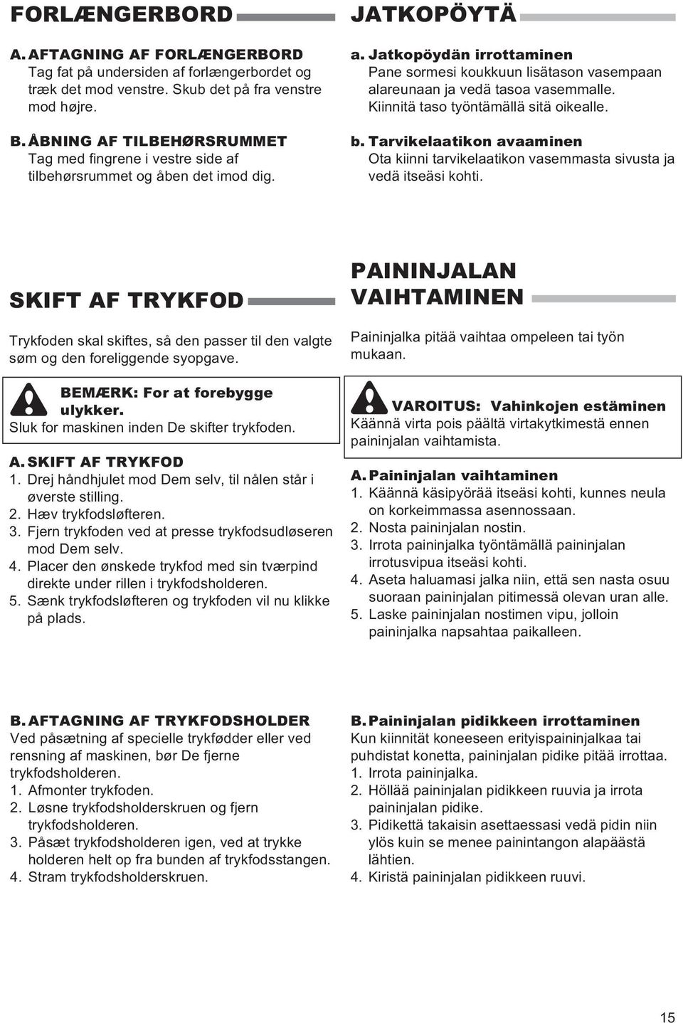 Jatkopöydän irrottaminen Pane sormesi koukkuun lisätason vasempaan alareunaan ja vedä tasoa vasemmalle. Kiinnitä taso työntämällä sitä oikealle. b.