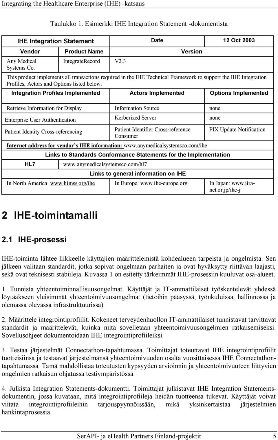 Implemented Options Implemented Retrieve Information for Display Information Source none Enterprise User Authentication Kerberized Server none Patient Identity Cross referencing Patient Identifier