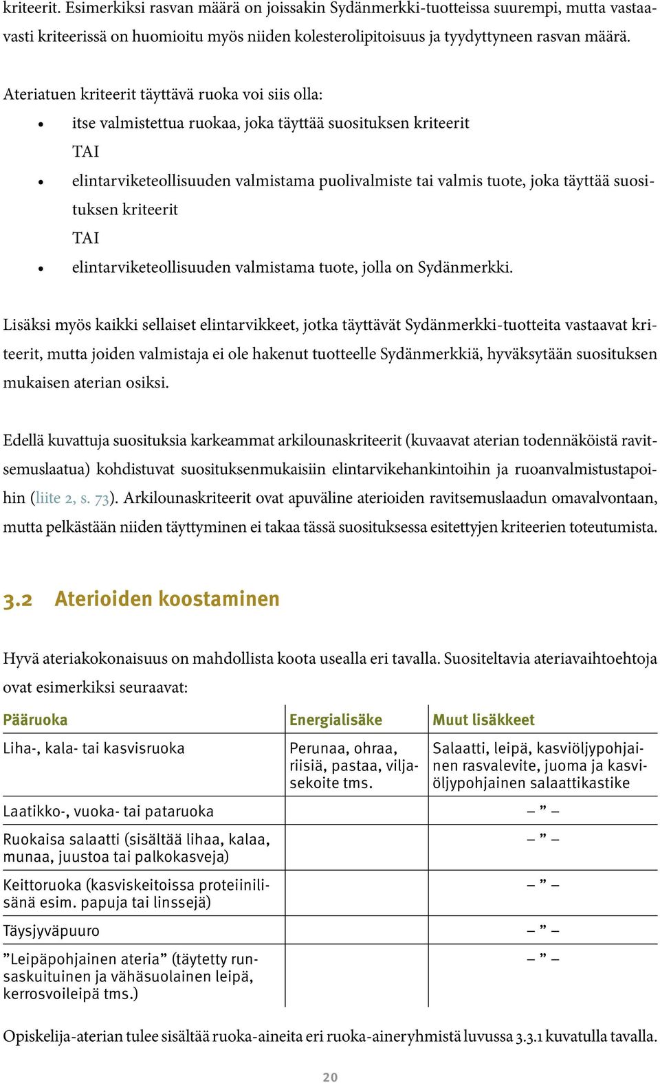 suosituksen kriteerit TAI elintarviketeollisuuden valmistama tuote, jolla on Sydänmerkki.