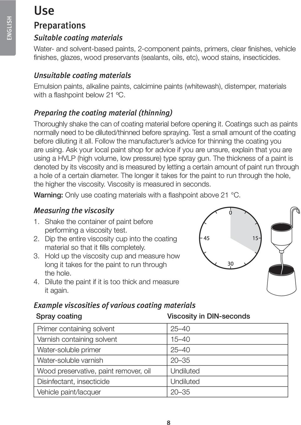 Preparing the coating material (thinning) Thoroughly shake the can of coating material before opening it. Coatings such as paints normally need to be diluted/thinned before spraying.