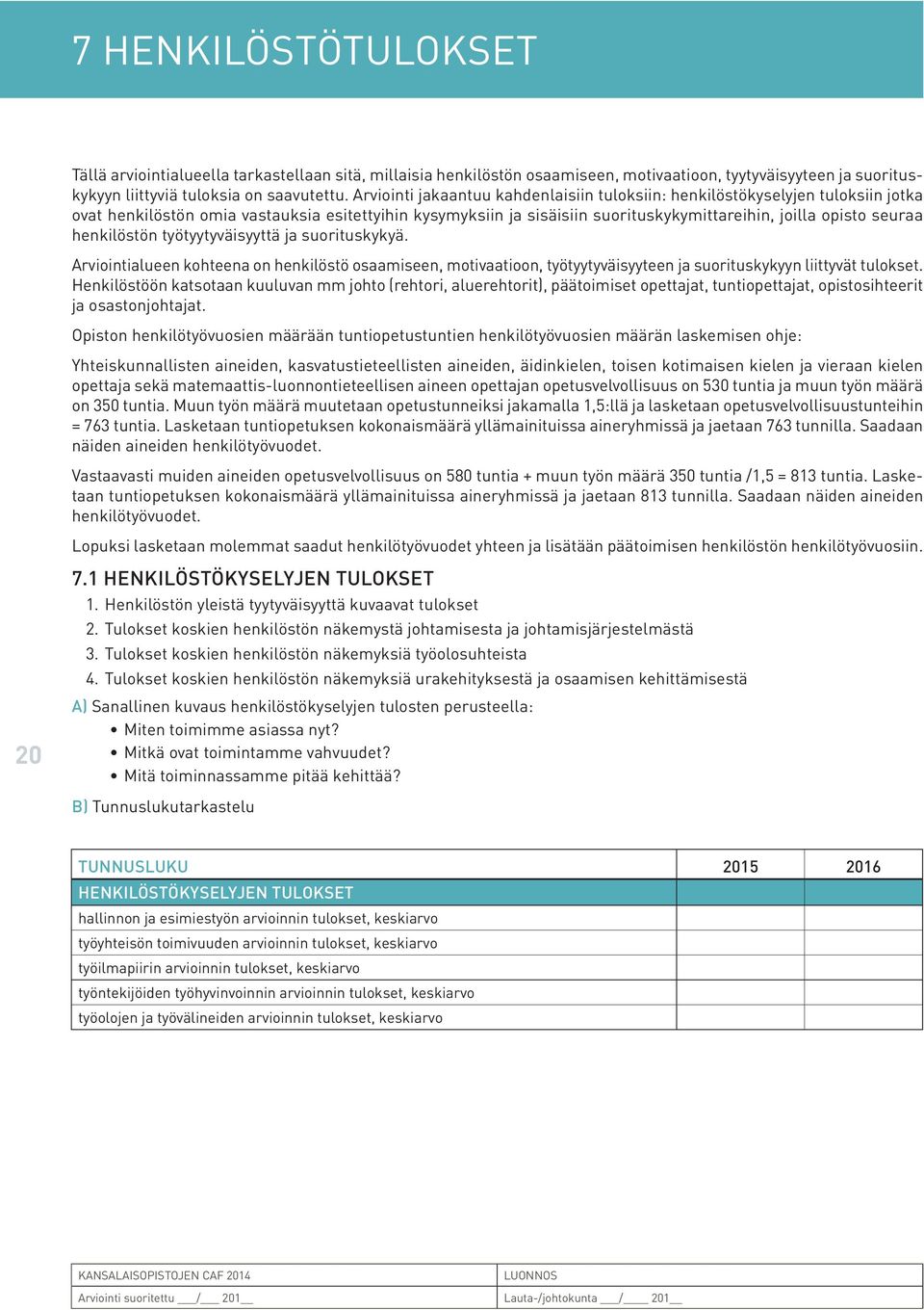 henkilöstön työtyytyväisyyttä ja suorituskykyä. Arviointialueen kohteena on henkilöstö osaamiseen, motivaatioon, työtyytyväisyyteen ja suorituskykyyn liittyvät tulokset.