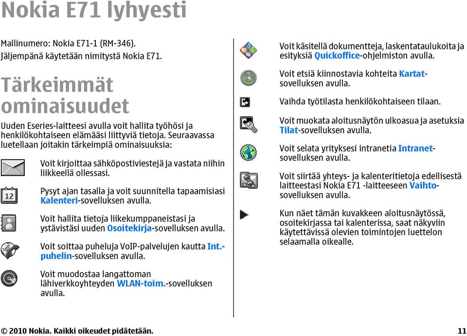 Seuraavassa luetellaan joitakin tärkeimpiä ominaisuuksia: Voit kirjoittaa sähköpostiviestejä ja vastata niihin liikkeellä ollessasi.