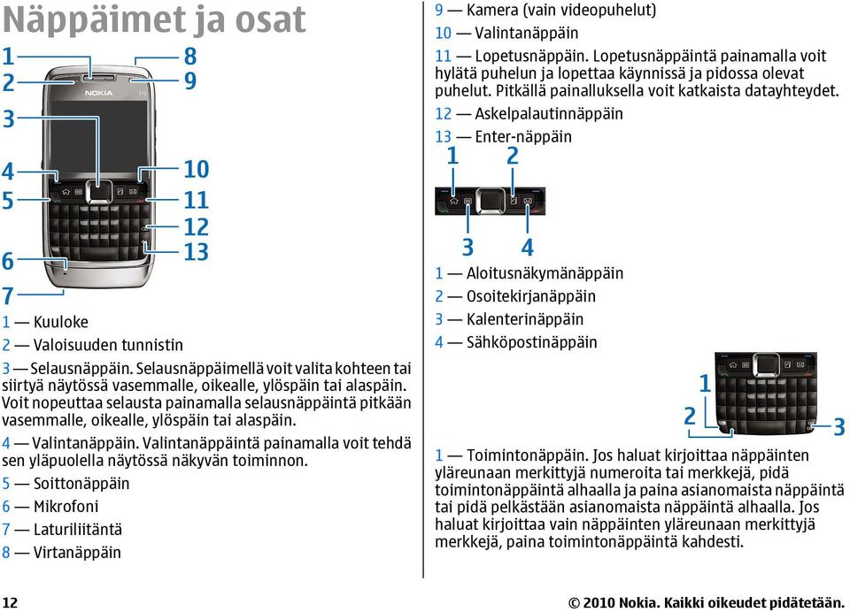 Selausnäppäimellä voit valita kohteen tai siirtyä näytössä vasemmalle, oikealle, ylöspäin tai alaspäin.