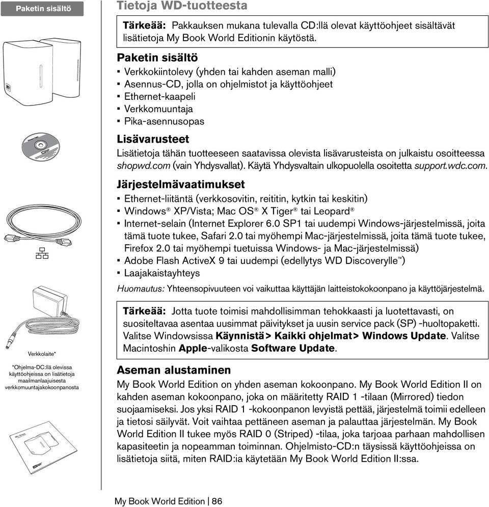 tuotteeseen saatavissa olevista lisävarusteista on julkaistu osoitteessa shopwd.com 