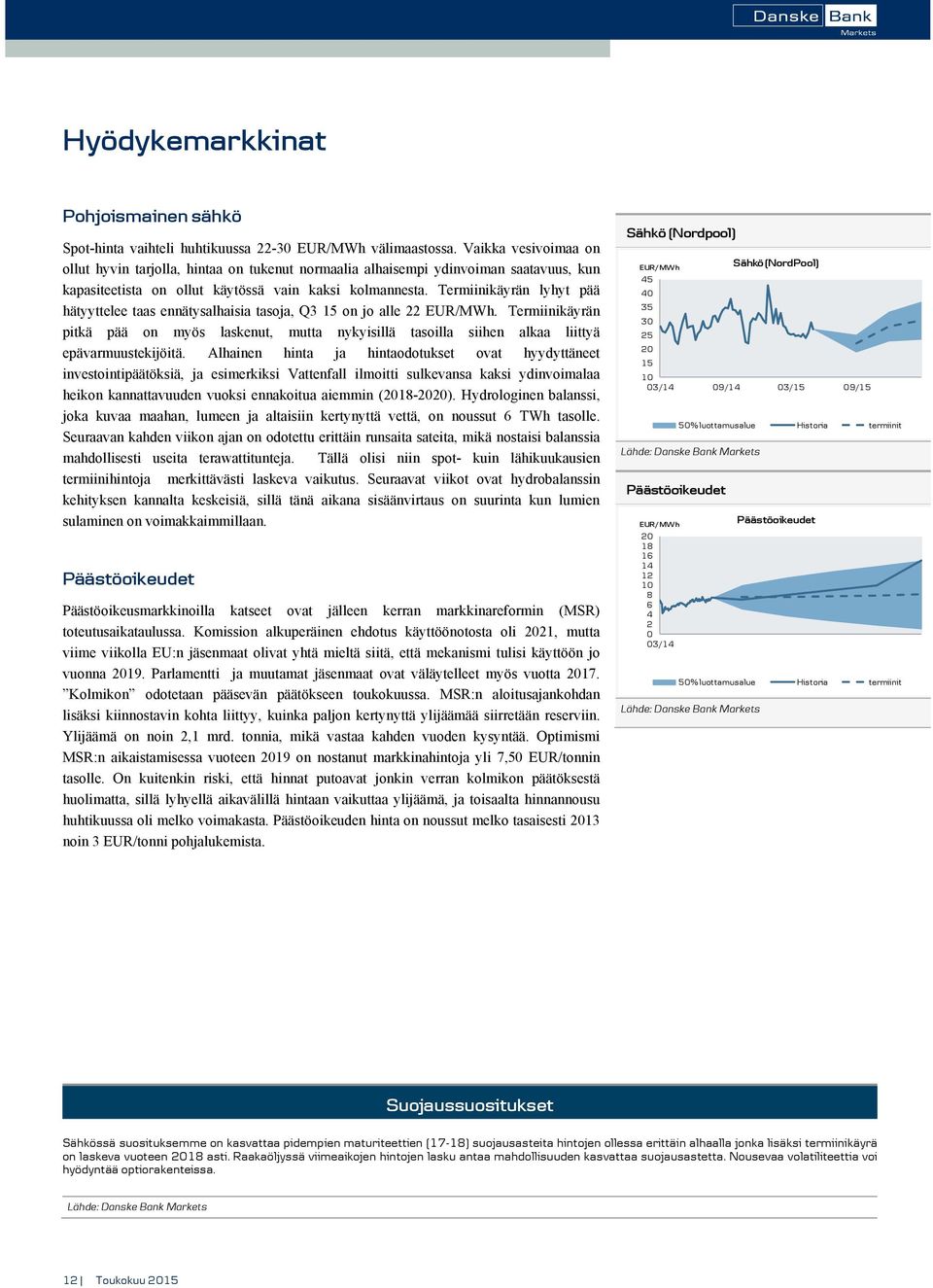 Termiinikäyrän lyhyt pää hätyyttelee taas ennätysalhaisia tasoja, Q3 15 on jo alle 22 EUR/MWh.