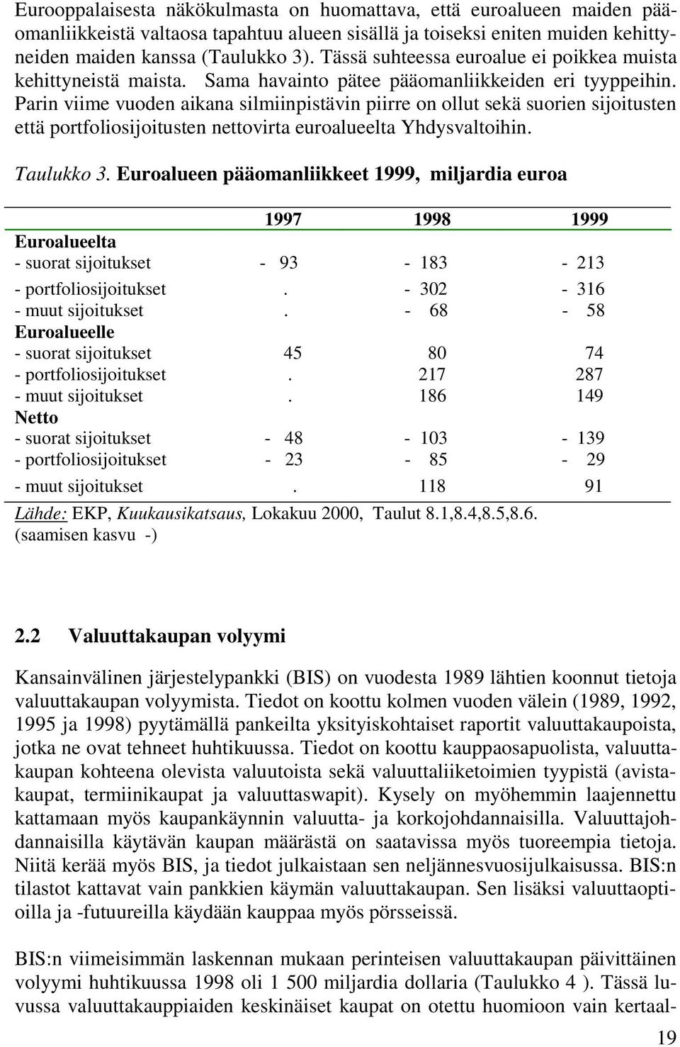 Parin viime vuoden aikana silmiinpistävin piirre on ollut sekä suorien sijoitusten että portfoliosijoitusten nettovirta euroalueelta Yhdysvaltoihin. Taulukko 3.