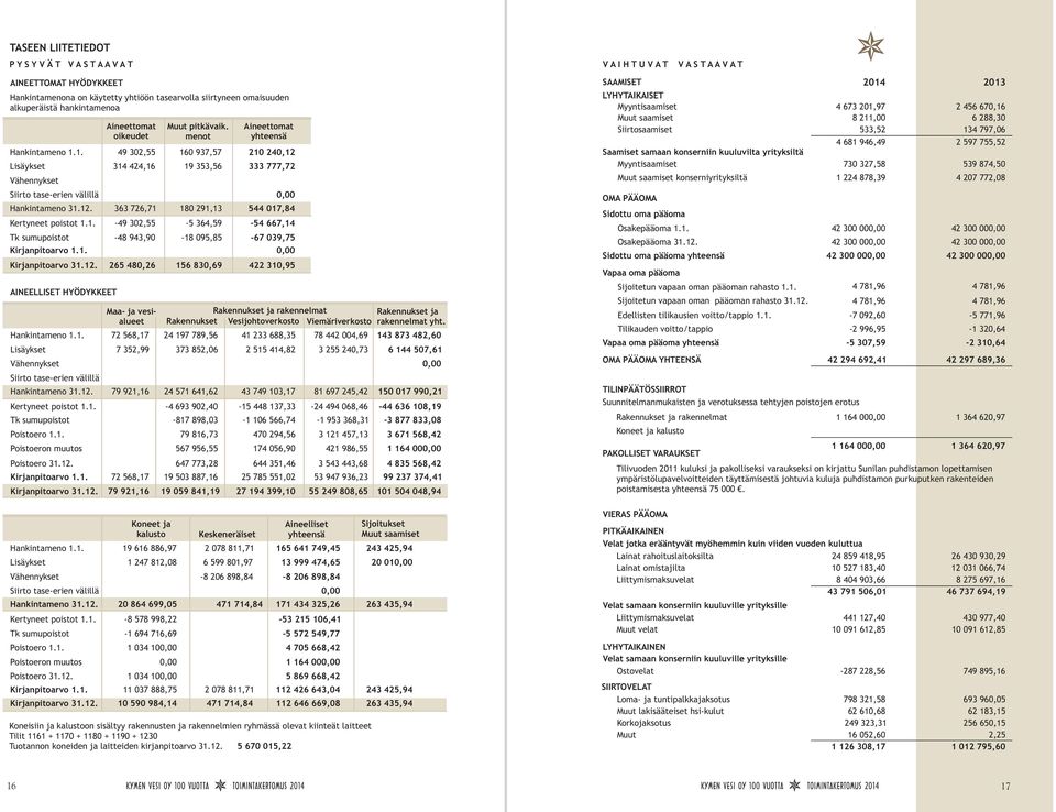 1. 49 2,55 16 97,57 21 24,12 Lisäykset 14 424,16 19 5,56 777,72 Vähennykset Siirto tase-erien välillä, Hankintameno 1.12. 6 726,71 18 291,1 544 17,84 Kertyneet poistot 1.1. -49 2,55-5 64,59-54 667,14 Tk sumupoistot -48 94,9-18 95,85-67 9,75 Kirjanpitoarvo 1.