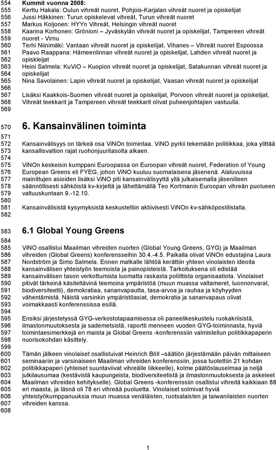 Koljonen: HYYn Vihreät, Helsingin vihreät nuoret Kaarina Korhonen: Grönioni Jyväskylän vihreät nuoret ja opiskelijat, Tampereen vihreät nuoret - Virnu Terhi Niinimäki: Vantaan vihreät nuoret ja