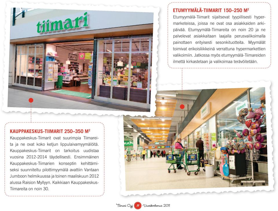 Myymälät toimivat erikoisliikkeinä verrattuna hypermarkettien valikoimiin. Jatkossa myös etumyymälä-tiimareiden ilmettä kirkastetaan ja valikoimaa terävöitetään.