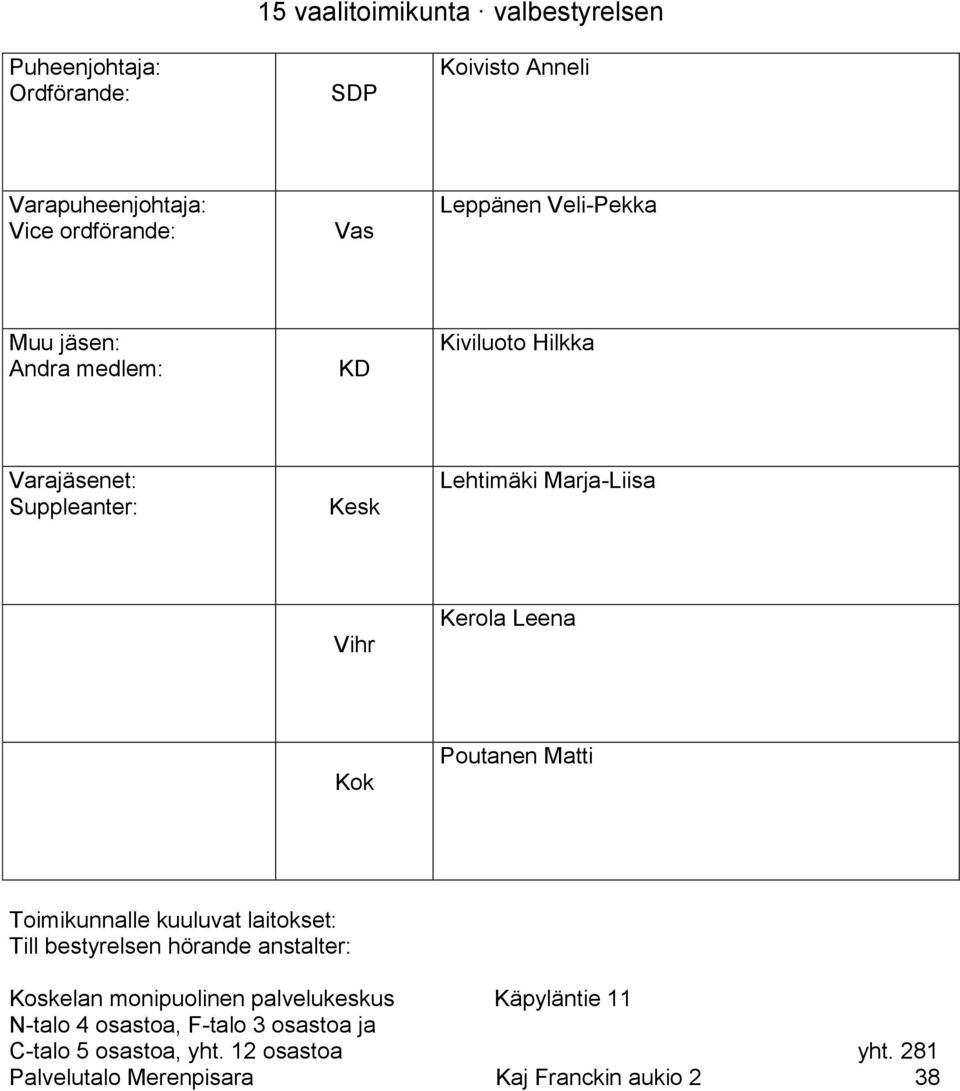 monipuolinen palvelukeskus Käpyläntie 11 N-talo 4 osastoa, F-talo 3 osastoa ja