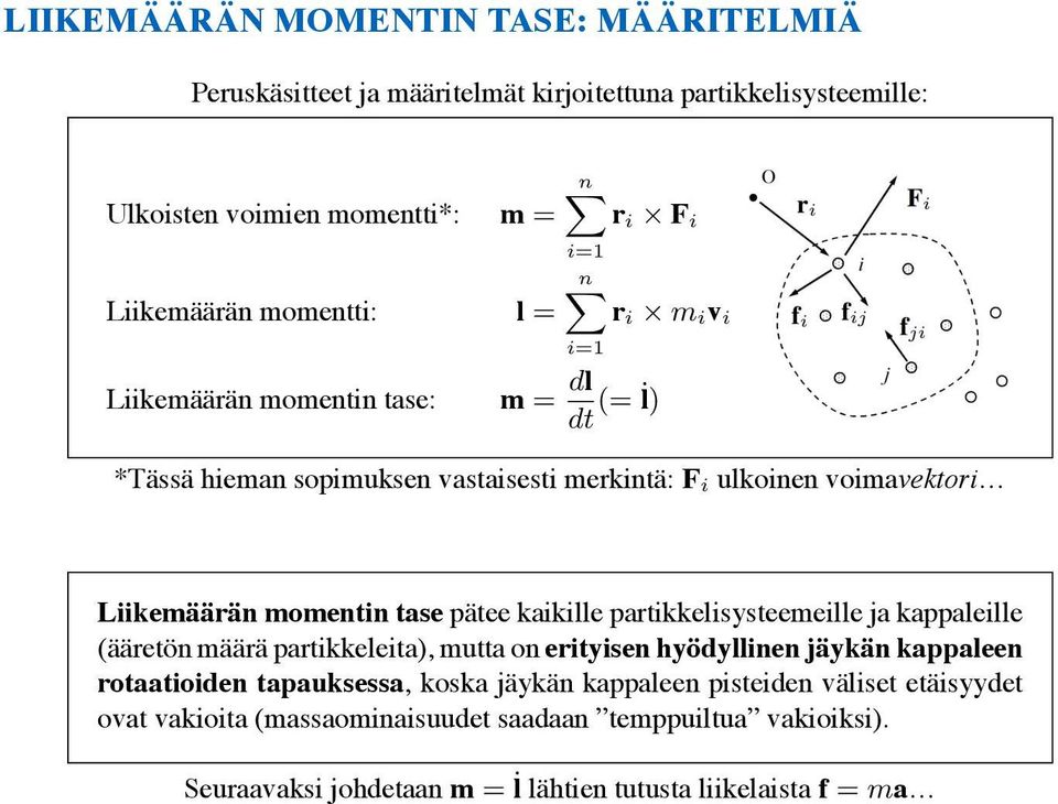 pätee kaikille partikkelisysteemeille ja kappaleille (ääretön määrä partikkeleita), mutta on erityisen hyödyllinen jäykän kappaleen rotaatioiden tapauksessa, koska