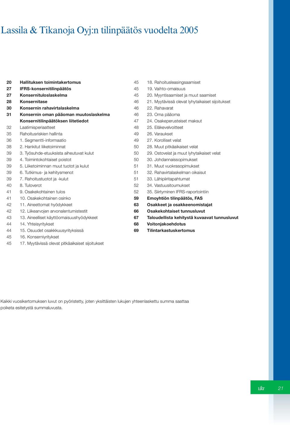 Työsuhde-etuuksista aiheutuvat kulut 39 4. Toimintokohtaiset poistot 39 5. Liiketoiminnan muut tuotot ja kulut 39 6. Tutkimus- ja kehitysmenot 39 7. Rahoitustuotot ja -kulut 40 8. Tuloverot 41 9.