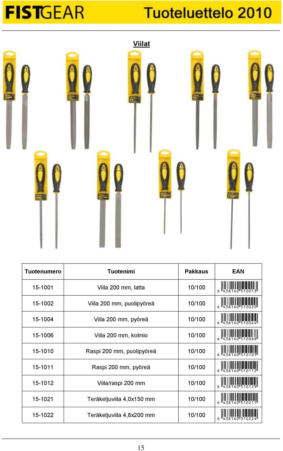 Viila/raspi 200 mm 10/100 15-1021 Teräketjuviila 4,0x150 mm 10/100 15-1022 Teräketjuviila 4,8x200 mm 10/100 6 438140 510013