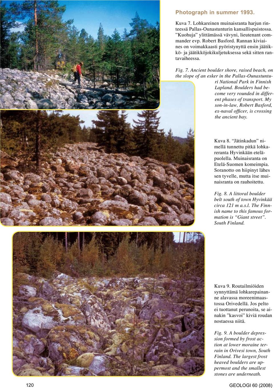 Ancient boulder shore, raised beach, on the slope of an esker in the Pallas-Ounastunturi National Park in Finnish Lapland. Boulders had become very rounded in different phases of transport.