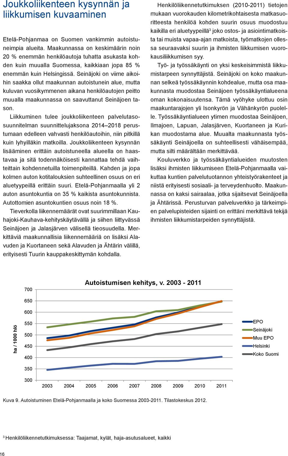 Seinäjoki on viime aikoihin saakka ollut maakunnan autoistunein alue, mutta kuluvan vuosikymmenen aikana henkilöautojen peitto muualla maakunnassa on saavuttanut Seinäjoen tason.