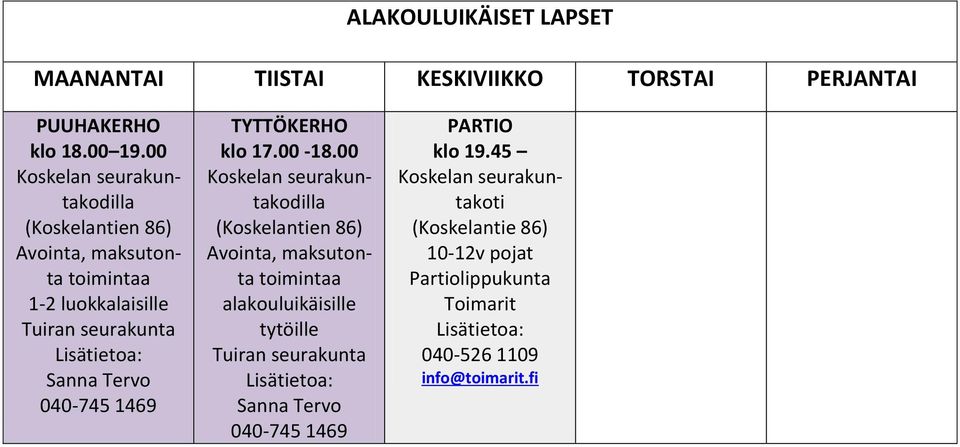 1469 TYTTÖKERHO klo 17.00-18.