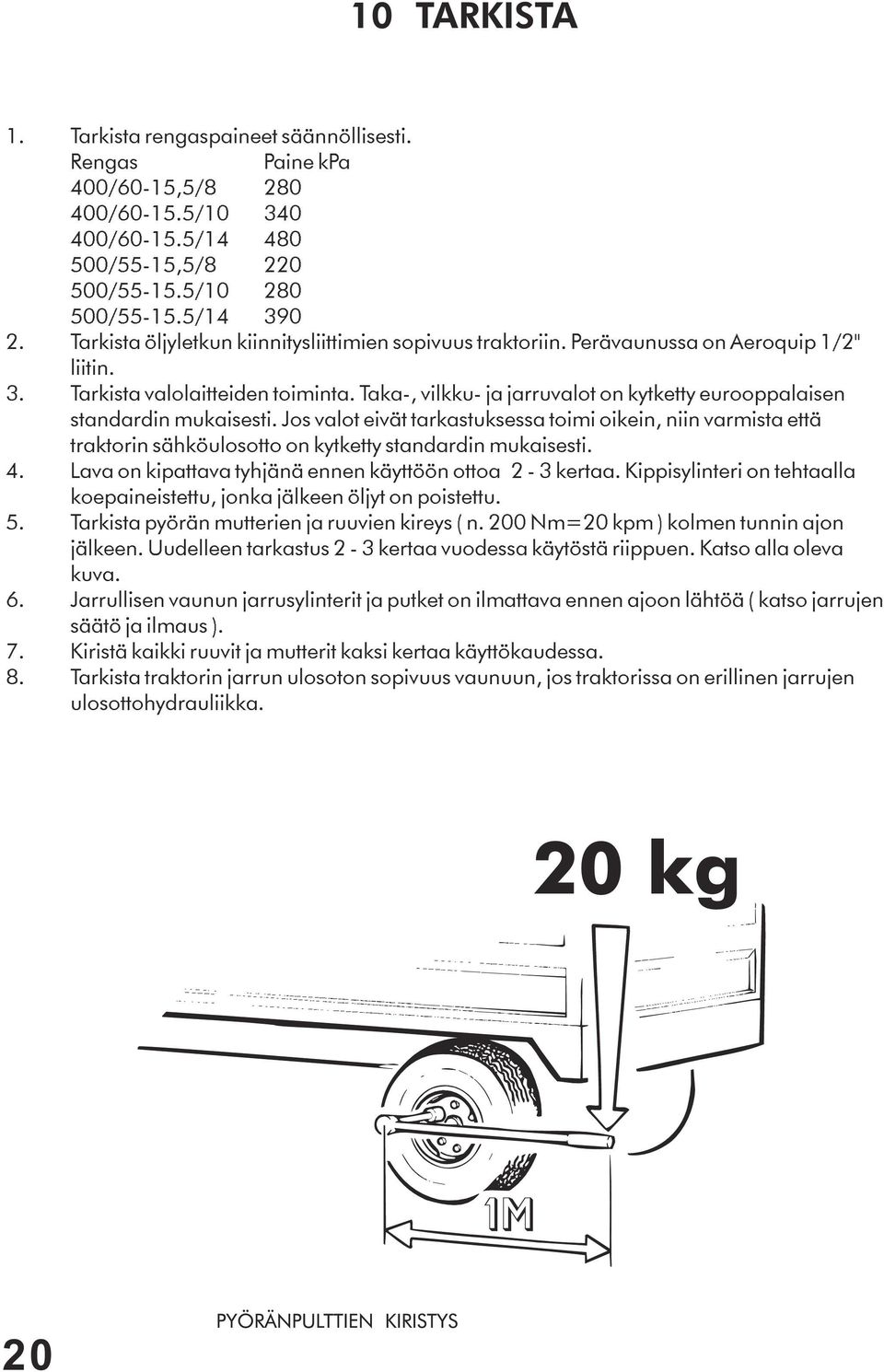 Taka-, vilkku- ja jarruvalot on kytketty eurooppalaisen standardin mukaisesti.
