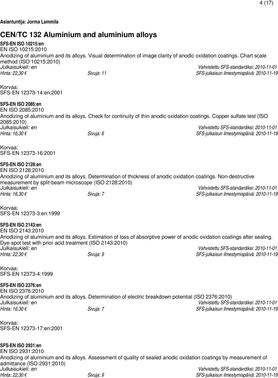 Check for continuity of thin anodic oxidation coatings.
