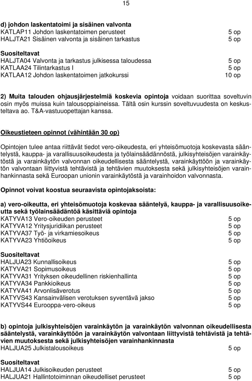 talousoppiaineissa. Tältä osin kurssin soveltuvuudesta on keskusteltava ao. T&A-vastuuopettajan kanssa.