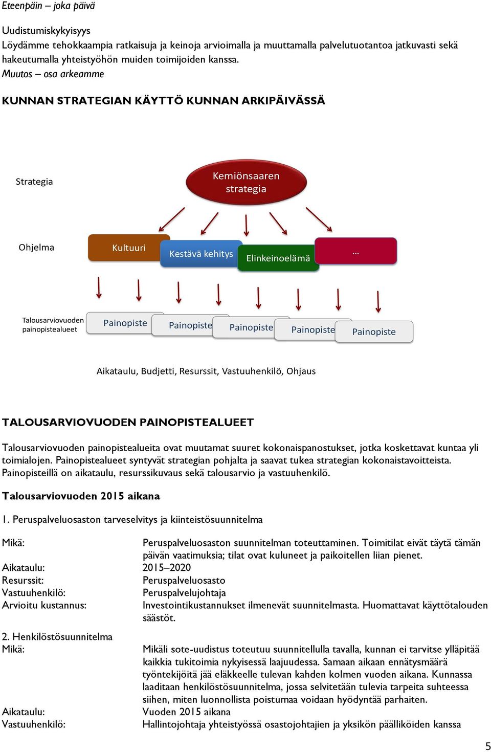 Painopiste Painopiste Painopiste Painopiste Aikataulu, Budjetti, Resurssit, Vastuuhenkilö, Ohjaus TALOUSARVIOVUODEN PAINOPISTEALUEET Talousarviovuoden painopistealueita ovat muutamat suuret