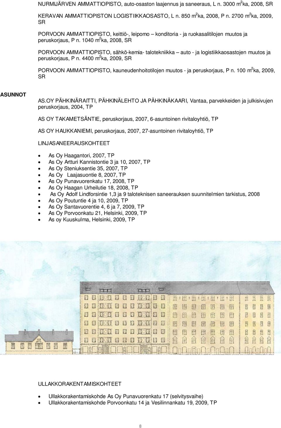 1040 m 2 ka, 2008, SR PORVOON AMMATTIOPISTO, sähkö-kemia- talotekniikka auto - ja logistiikkaosastojen muutos ja peruskorjaus, P n.